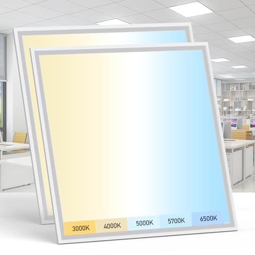AIKVSXER 2 Pack 2x2 LED Flat Panel Light - Selectable 5 CCT 3000K-6500K & 5 Wattage 30-50W 5500Lm 0-10V Dimmable 2x2 led Drop Ceiling Lights 120-277V for Commercial and Home - size: 2x2-2p
