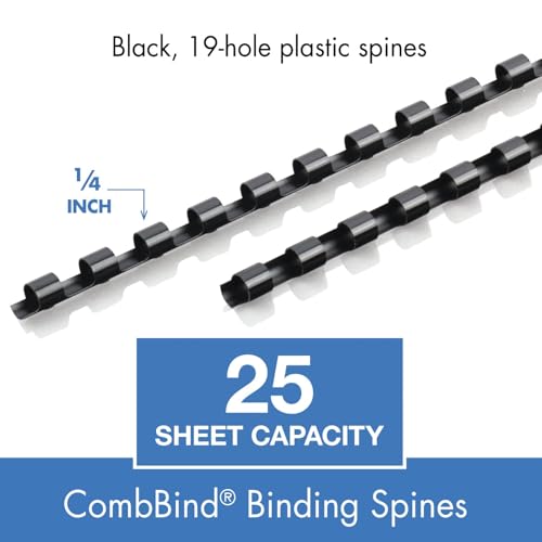 Mead CombBind Binding Spines/Spirals/Coils/Combs, 1/4", 25 Sheet Capacity, Black, 125 Pack (4000130) - size: 1/4"