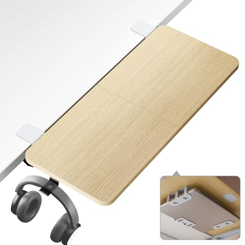 Desk Extender Tray, 28" x 12", with Laptop Holder, Large, Wood | Desk Extension, Clamp on Desk Shelf, Clamp On Keyboard Tray for Office and Home, Workstation Organizer - color: Wood, size: Large