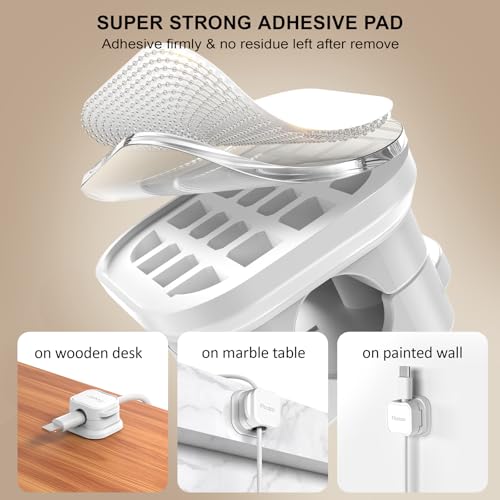 12 Pack Magnetic Cable Clip Organizer Cord Holder, Picozon Adhesive Cable Management, Wire Phone USB Charger Cable Holder, Keeper Organizer for Office Home Desktop Table - White - size: Pack of 12