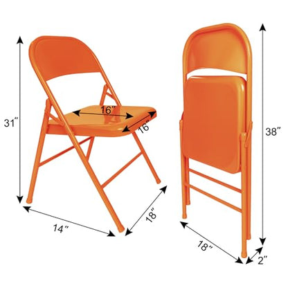VECELO Metal Frame Steel Folding Mounted Chairs with Triple Braced & Double Hinged Back for Home Office,350-Pound Capacity,Orange, Pack of 4 - color: True Orange