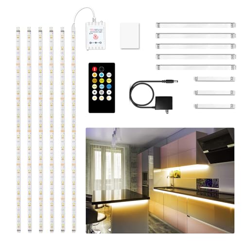 DAYBETTER Under Cabinet Lights, 6 PCS Under Cabinet Lighting with Remote, Dimmable LED Strip Lights for Bedroom, LED Lights for Kitchen Cabinet, Counter Shelf 2700K-6500K Warm to Daylight White, 9.8ft - size: 9.8ft
