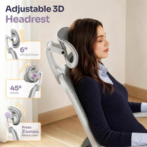 GABRYLLY Ergonomic Office Chair, High Back Home Desk Chair with 2D Flip-Up Arms, 3D Headrest, 90-120° Tilt and Wide Cushion, Big and Tall Mesh Chairs for Man Woman, White Computer Task Chair - color: White Frame White Mesh