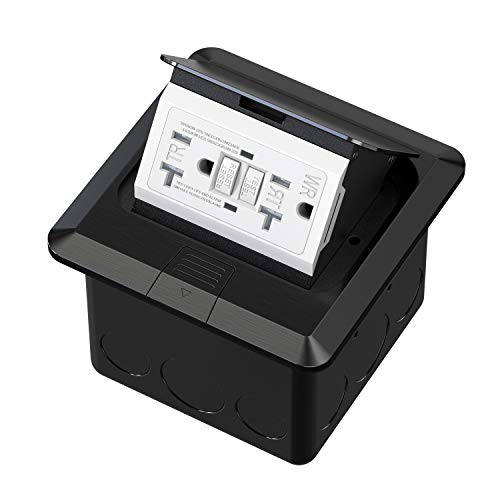 Pop Up Floor Electrical Outlet with 20 Amp Stainless Steel GFCI Tamper Receptacle Outlet, Corrosive Resistant Hardware，ETL Listed,Black - color: Bright black, size: GFCI Outlet
