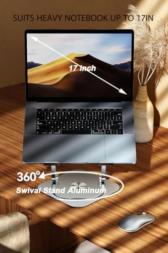 Laptop Stand Fan with 360 Rotating Swivel Base, 10inch Riser Height Adjustable for Typing/Viewing/Presentation,Metal Ergonomic Strong Holder,for Heavy Notebook 12 14 15 17Inch MacBook