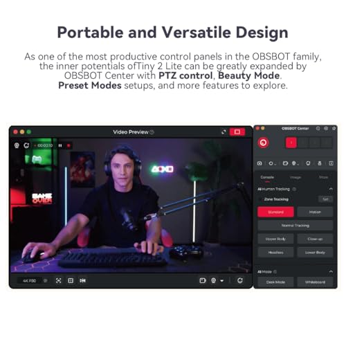 OBSBOT Tiny 2 Lite 4K PTZ Webcam AI-Tracking 1/2" CMOS - style: Tiny 2 lite