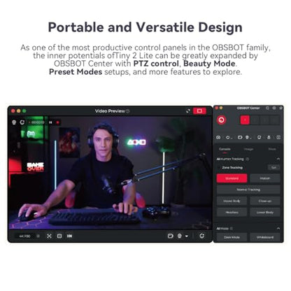 OBSBOT Tiny 2 Lite 4K PTZ Webcam AI-Tracking 1/2" CMOS - style: Tiny 2 lite