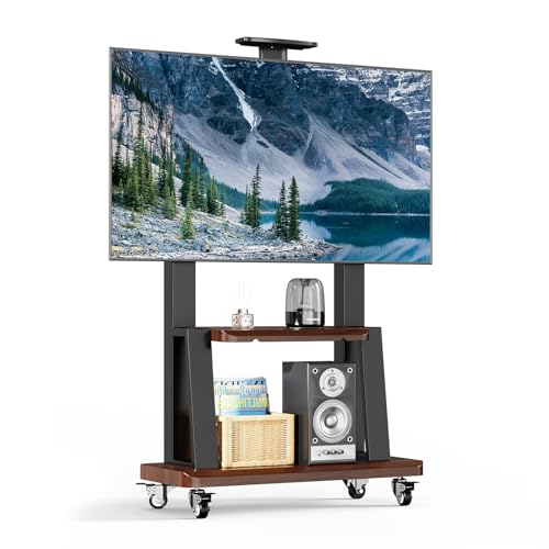 Mobile TV Stand on Wheels for 32-75 Inch TVs | With Top Projector tray& 2-Tier Storage Height Adjustable Heavy-Duty Holds up to 180lbs,Max VESA 600 * 400mm - color: Black