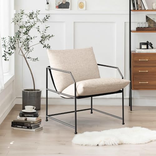 Accent Chair Living Room Chairs Accent Chairs Set of 2 Comfy Reading Chair for Bedroom Upholstered Lounge Chair Mid Century Modern Arm Chair Side Sofa Chair Armchair Waiting Room Chairs(Cream, 2) - color: Cream