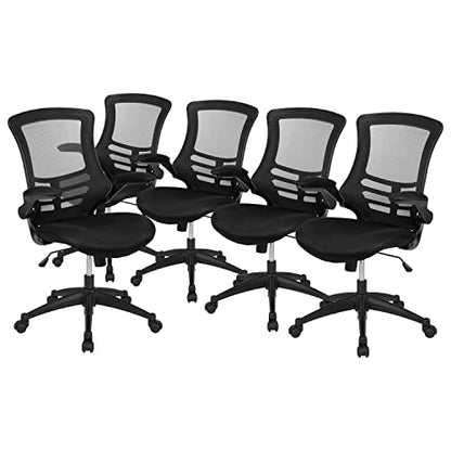 Flash Furniture Mesh Swivel Ergonomic Office Chair, Black, 5-Pack | Flip-up Arms - Set of 5, Mid-Back, Mesh Back - color: Black Mesh, size: Set of 5