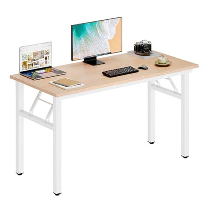 DlandHome 47 Inch Folding Computer Desk, Fully Assembled, Pink Oak - color: Pink Oak + White, size: 47 Inches