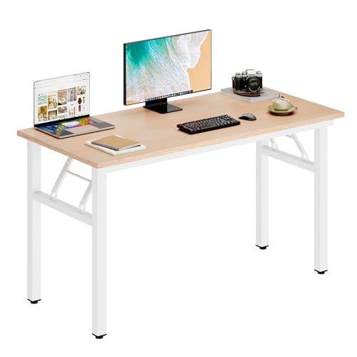 DlandHome 47 Inch Folding Computer Desk, Fully Assembled, Pink Oak - color: Pink Oak + White, size: 47 Inches