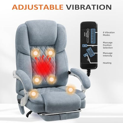 HOMREST 6-Point Massage Office Chair with Reclining Backrest, Heated Executive Office Chair, Velvet Ergonomic Computer Desk Chair with Footrest & Padded Armrest, Airy Blue - color: Airy Blue