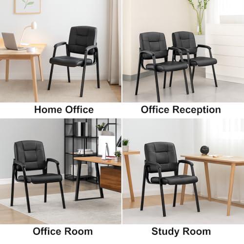 Naomi Home Faux Leather Guest Reception Chair Set of 8 - Black | Stackable office chair with supportive armrests and durable construction for everyday office seating. - color: Black, Faux Leather, style: Set of 8