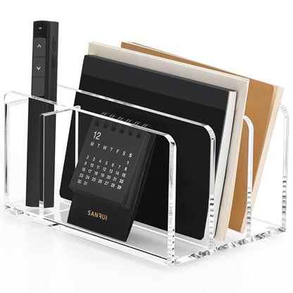 SANRUI Acrylic Mail Organizer with Pen Holder, 3-Slot Mail Holder, Clear - size: 3 Slots with Pen Holder