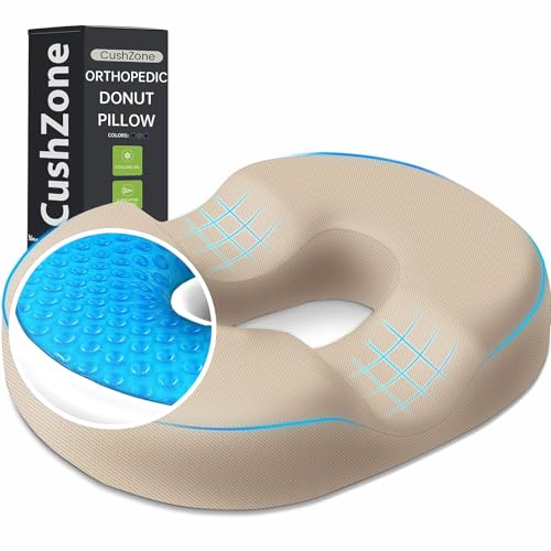 Donut Pillow Seat Cushion, Cooling Gel Memory Foam Chair Cushion, Khaki - color: Khaki, size: Large