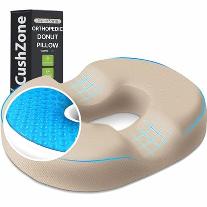 Donut Pillow Seat Cushion, Cooling Gel Memory Foam Chair Cushion, Khaki - color: Khaki, size: Large