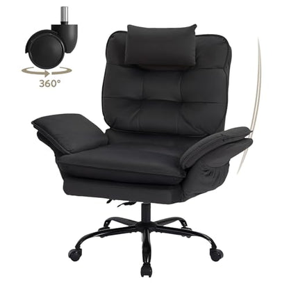 Bestier Criss Cross Chair with Flip-Up Armrests and Headrest, Black Velvet | 135° Reclining Executive Chair with Side Pockets and Wheels, Big and Tall Computer Desk Chair for Home Office - color: Black Velvet, size: High Back