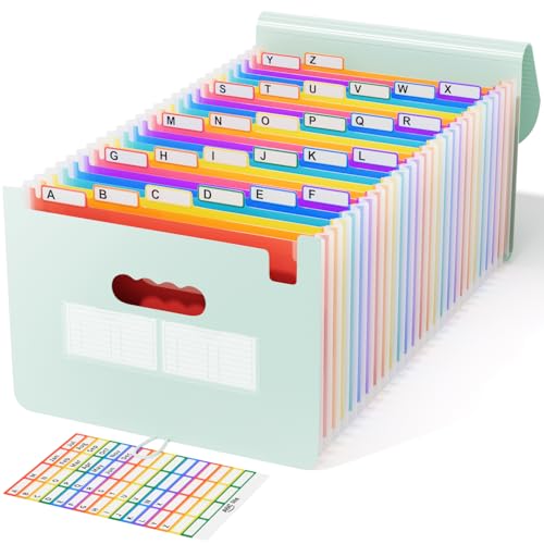 ABC life 26-Pocket Accordion File Organizer, Expanding File Folder | Letter/A4 Size, Plastic Monthly Bill & Tax Receipt Holder with A-Z Tabs for Home, Office, Classroom - Sage Green - color: Sage Green