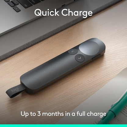Logitech Spotlight 2 Presentation Remote Wireless Clicker Haptics - Black | Digital Highlighting, Customizable Actions, Laser Pointer, Quick Charge, Bluetooth, USB-C - color: Black