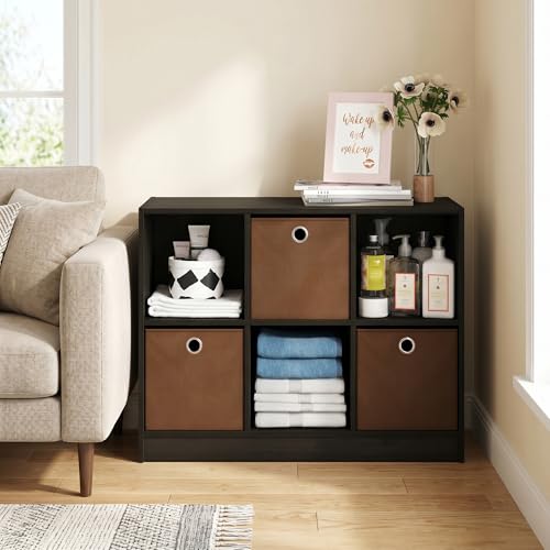 6-Cube Bookshelf with Storage Bins, Cube Bookcase, Book Shelf with Storage Bins, 11.9 x 31.6 x 23.6, for Organization and Storage, Home Office, Living Room, Espresso - color: Espresso/Brown, size: 6 Cube