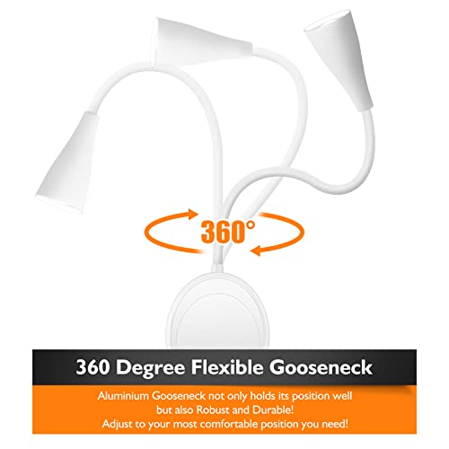 SANKEDOU LED Wall Mount Reading Light, Bedside Reading Lights with Touch Control, 5 Dimmable, USB Output, Night Light & Timers, Flexible Gooseneck Headboard Bed Lights wall Sconce (White-2P) - color: White-2P