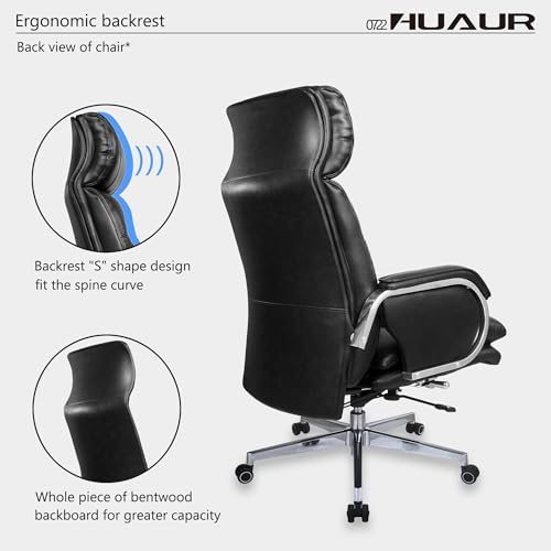Genuine Leather Modern Executive Chair High-Back Support 90 to 150 Degrees Tilt and Upholstered Home Desk Chair with Base 360LB Capacity Swivel Computer Office Chair (Black) - color: Black