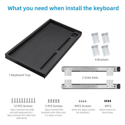 Under Desk Keyboard Tray, 20" Wx11"D Sturdy Key Board Tray Under Desk Slide with Pen Tray, Desk Extender with Pen Holder,Black - size: 20"Wx11"D