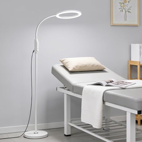 Supe Bright 24W Dimmable LED Floor Lamp with Remote Touch Control Adjustable Gooseneck Standing Light for Reading Makeup Tattoo Lash Extensions White Modern Smart Tall Lamp Living Room Bedroom Office - color: White 24W Remote and Touch Dimming