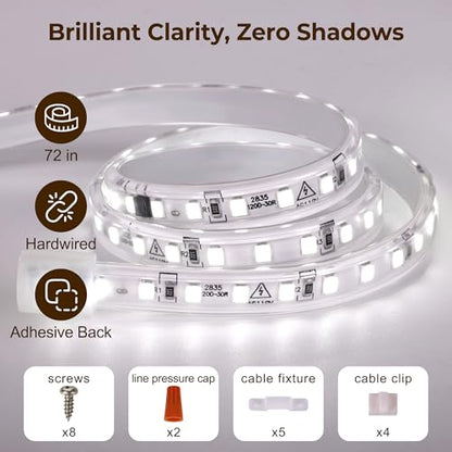 cambk 72inch Hardwired Under Cabinet Lighting for Kitchen,120V Wired Undercounter Led Strip Lights 6000K White Waterproof, Luces para Cocina Bajo Gabinete Under Shelf Lights for Sink/Workbench - size: 72in