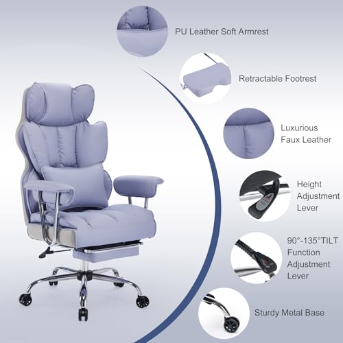 Efomao Executive Office Chair for Heavy People, High Back Computer Chair with Foot Rest, Height Adjustable PU Leather Office Chair,Big and Tall Office Chair (Purple) - color: Purple
