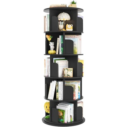 Aheaplus 5 Tier Wood Rotating Bookshelf, 360° Spinning Book Shelf Tower - color: Black, size: 5-Tier