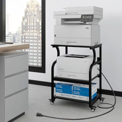 Natwind 3 Tier Large Printer Stand, 24"x20", with Charging Station,Black - color: Black