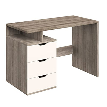 Lavish Home Computer Desk with 3-Drawer File Cabinet, Natural and White