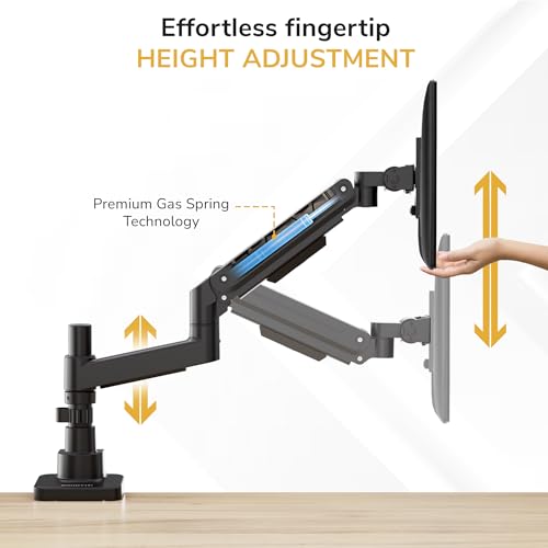 Mount-It! Ultrawide Monitor Desk Mount with Pole, Fits 17–49” Screens, Heavy Duty Height-Adjustable Gas Spring Arm, 44 lbs Capacity, Full Motion, VESA 75/100, Clamp or Grommet