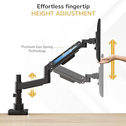 Mount-It! Ultrawide Monitor Desk Mount with Pole, Fits 17–49” Screens, Heavy Duty Height-Adjustable Gas Spring Arm, 44 lbs Capacity, Full Motion, VESA 75/100, Clamp or Grommet