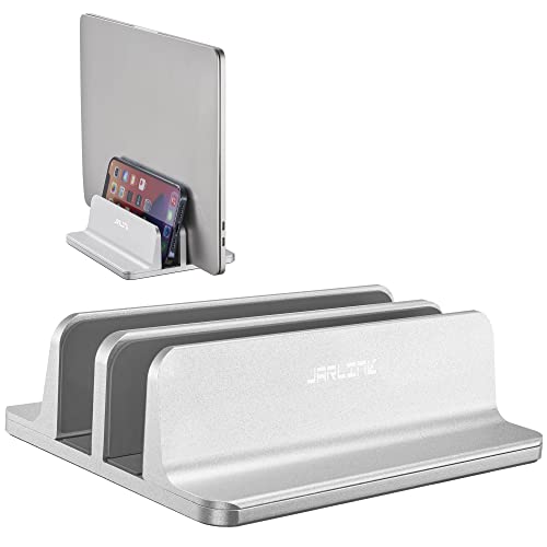 JARLINK Double Vertical Laptop Stand, Adjustable Aluminum Desk Dock, Black - color: Silver, size: 2-slot
