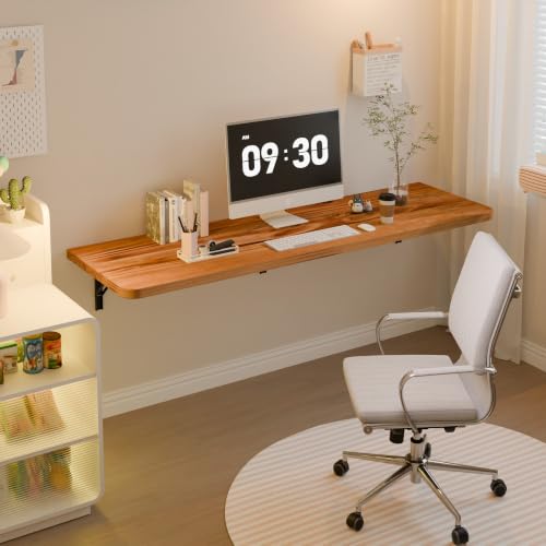 Dogsky Floating Wall Desk 60" x 16" - 500 lbs Heavy Duty Solid Pine - color: Golden Brown, size: 60" x 16"