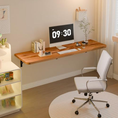 Dogsky Floating Wall Desk 60" x 16" - 500 lbs Heavy Duty Solid Pine - color: Golden Brown, size: 60" x 16"