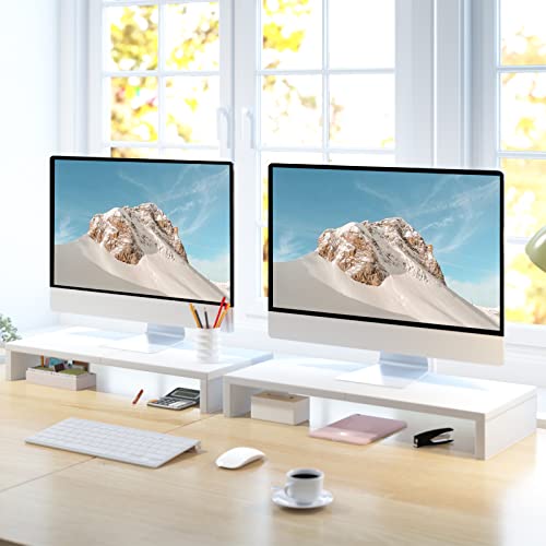TEAMIX 2 Pack White Monitor Stand Riser 20 inch, Wooden Desktop Stand Shelf - color: White, size: 2 Pack-20 inch