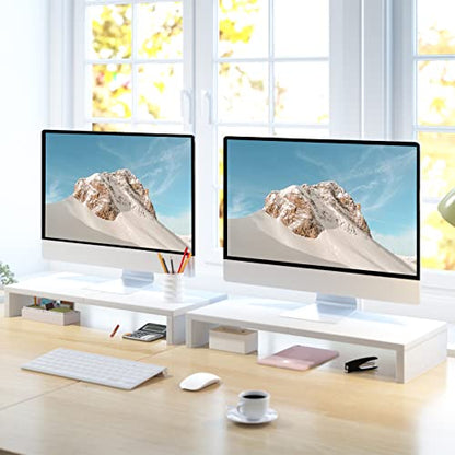 TEAMIX 2 Pack White Monitor Stand Riser 20 inch, Wooden Desktop Stand Shelf - color: White, size: 2 Pack-20 inch