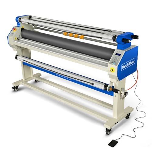 65" Full-Auto Cold & Heat Assisted Laminator Machine with 4 Trimmers, Max Speed 40ft/min, 63" Max Width, 1.1" Max Thickness, Infrared Heating, (Requires Air Compressor, Not Included),1700-B1