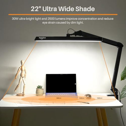 LED Architect Desk Lamp with Clamp, 30W 2500LM, Black 30CCT | 324 LEDs deliver flicker-free lighting with 5 color modes, 5 brightness levels, and reinforced dual metal arms - color: Black