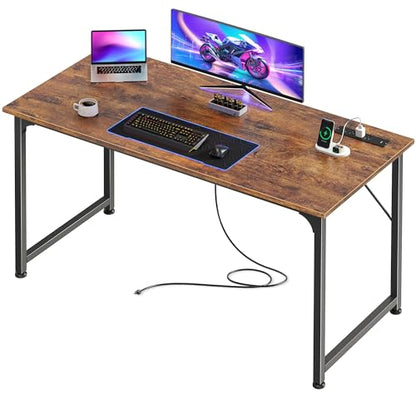PRAISUN 47 X 20 Inch Computer Desk, Power Outlets, USB-C, Rustic Brown - color: Rustic Brown, size: 48inch