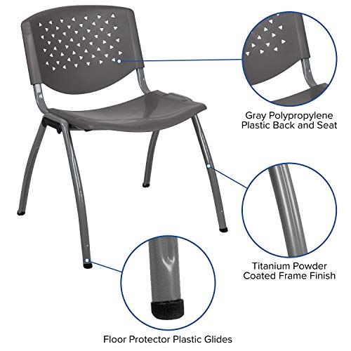 5 Pack Home and Office Gray Plastic Guest Stack Chair with Perforated Back - color: Grey