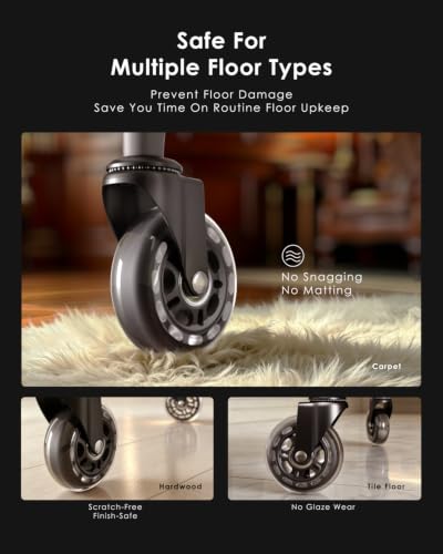 RidRed Office Chair Wheels - Replacement Rubber Wheels - Universal Fit 3 Inch Casters, Heavy-Duty Chair Casters, Noise Free, Fits 98% Chair, for All Floor (5) - color: Transparent