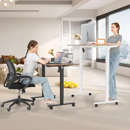 55 x 24 in Electric Standing Desk Adjustable Height, Sit Stand Home Office Rolling Computer Desk with 35 x16 in Mouse Pad, Wheels and Hooks，27''-46'' Lifting Range Stand up Desk(Brown) - color: Brown, size: 55 x 24''