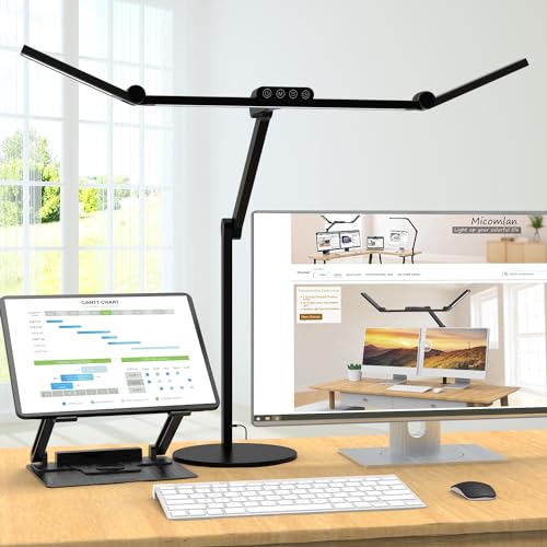Micomlan Architect Desk Lamp with Atmosphere Lighting, Adjustable Led Desk Light for Home Office with Base, 24W Bright Auto Dimming Table Light with Rotatable Swing Arm for Workbench Computer - color: Black