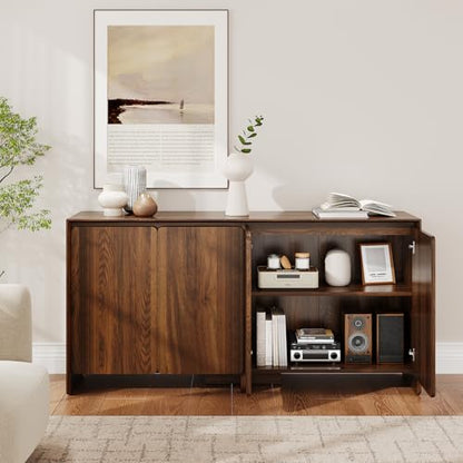 63" Sideboard Buffet Cabinet with Storage, Buffet Sideboard Cabinet with 4 Doors & Adjustable Shelves, Modern Coffee Bar Console Table for Living Room, Kitchen, Entryway - color: Walnut