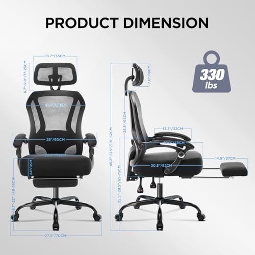 Ergonomic Office Chair with Footrest,Ultra Thick Desk Chair,Black - color: Black